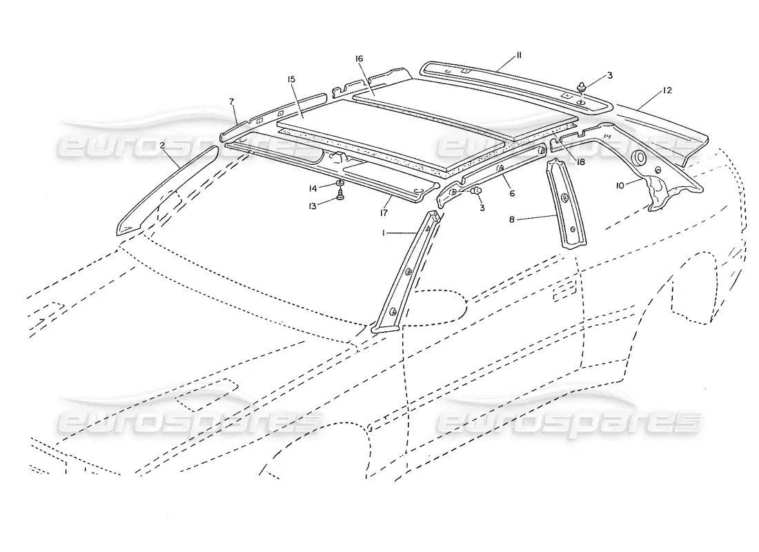 maserati ghibli 2.8 (non abs) roof, inner trims parts diagram