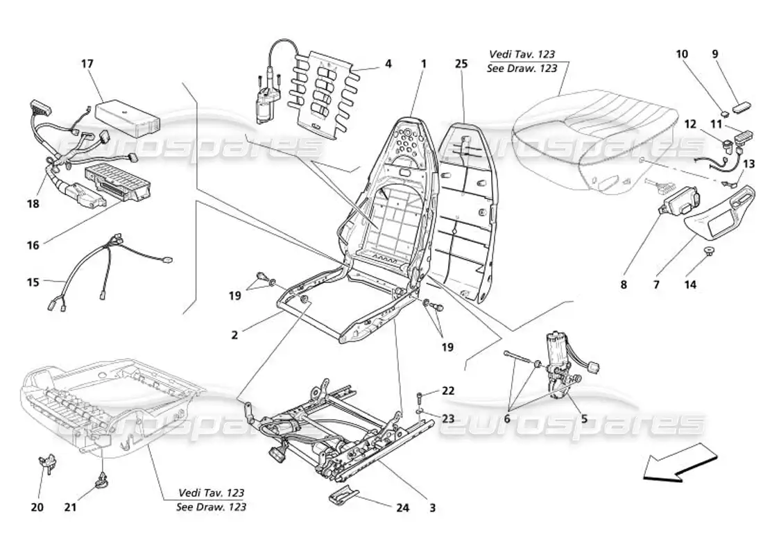 maserati 4200 spyder (2005) electrical seat-guide and movement parts diagram