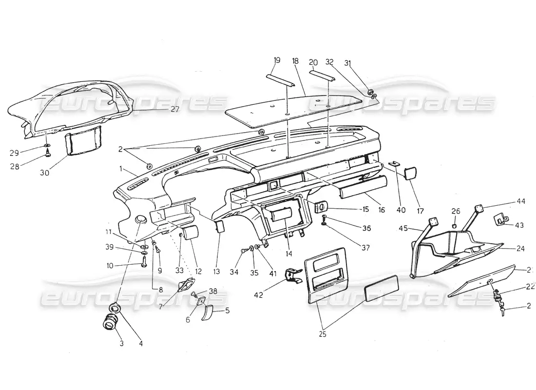 maserati 418 / 4.24v / 430 dashboard, lh steering parts diagram
