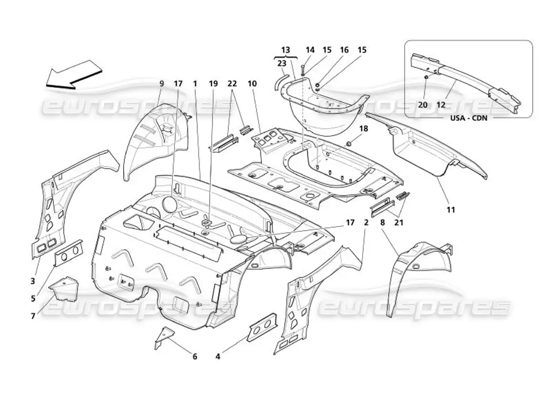 maserati 4200 spyder (2005) rear structure parts diagram
