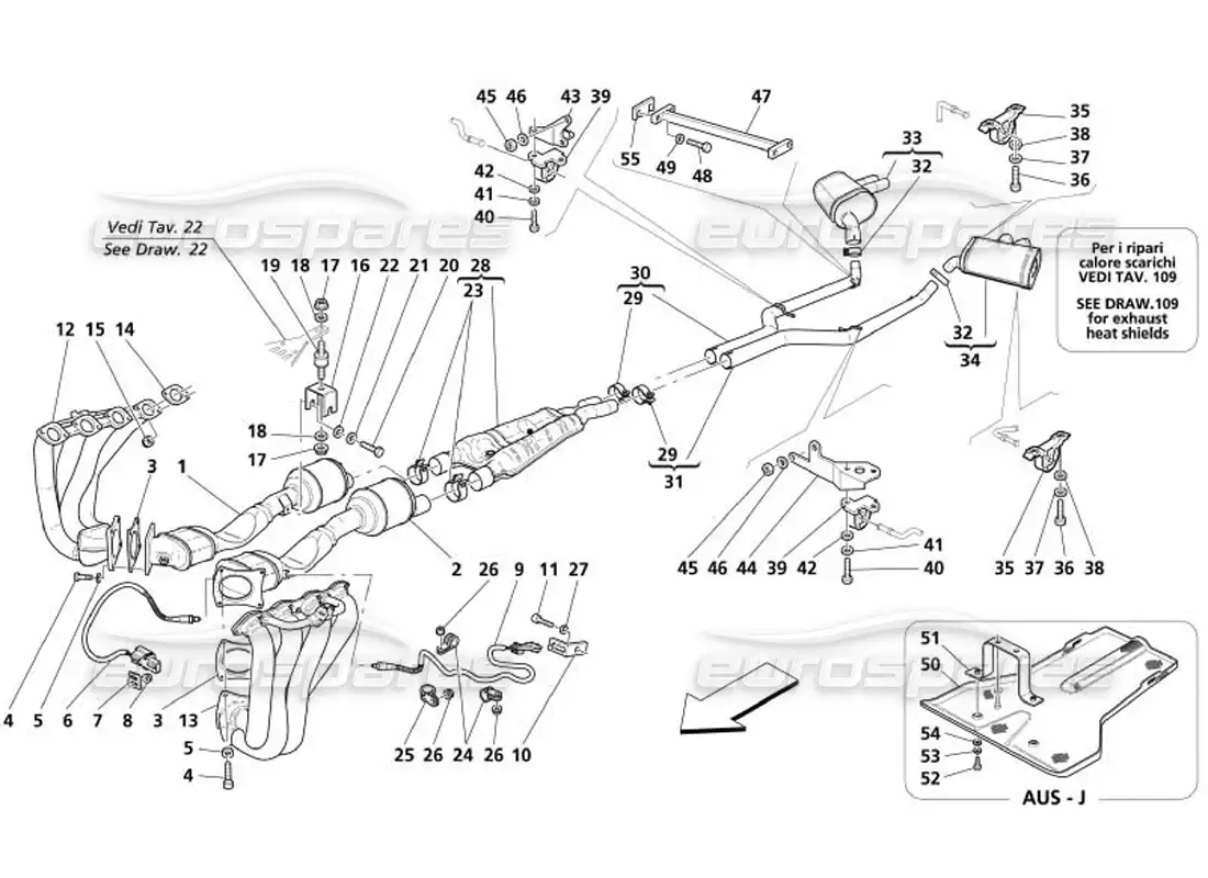 maserati 4200 gransport (2005) exhaust system parts diagram