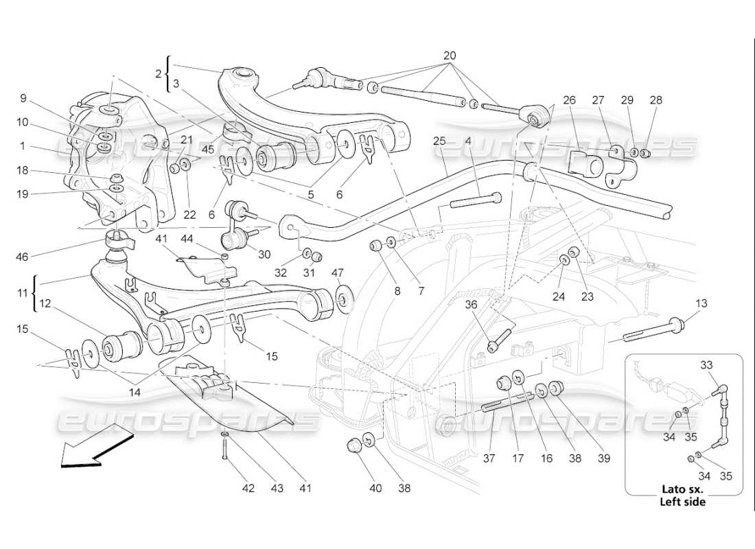 maserati qtp. (2008) 4.2 auto rear suspension part diagram