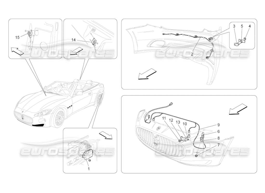 maserati grancabrio (2010) 4.7 parking sensors part diagram