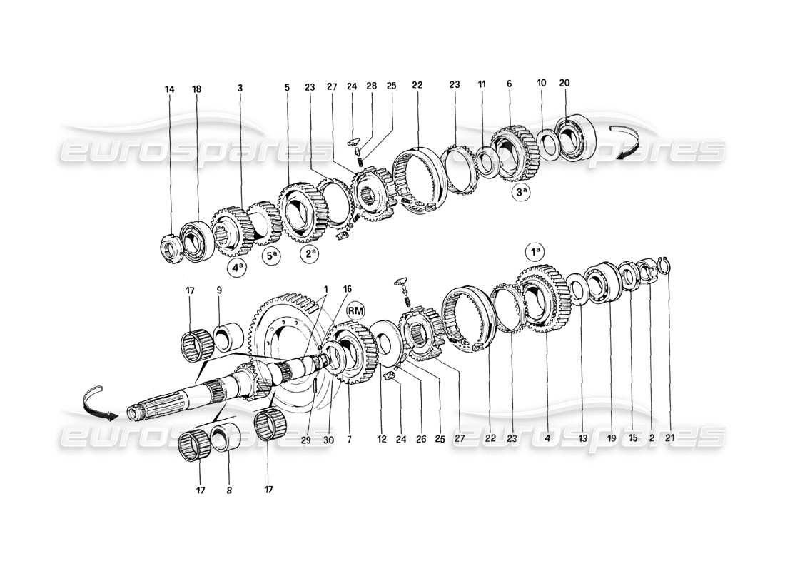 ferrari 328 (1985) lay shaft gears part diagram