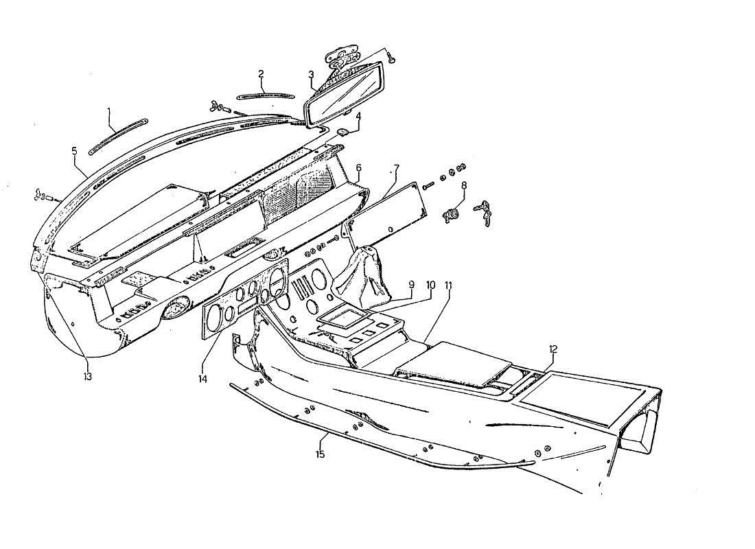 lamborghini jarama plancia portastrumenti e copritunnel parts diagram