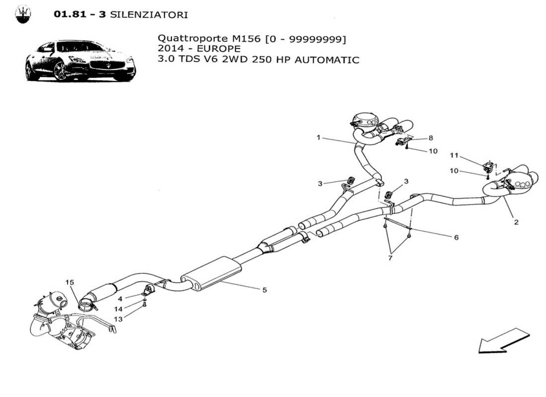 maserati qtp. v6 3.0 tds 250bhp 2014 silencers part diagram