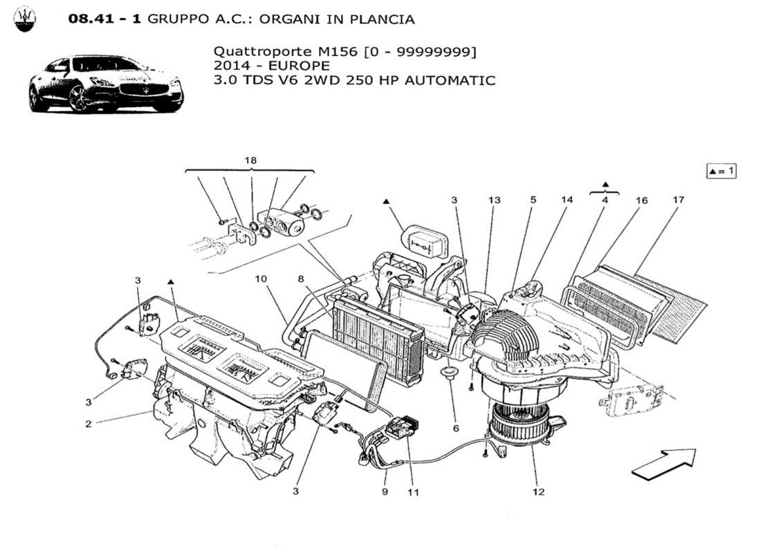 maserati qtp. v6 3.0 tds 250bhp 2014 a c unit: dashboard devices part diagram