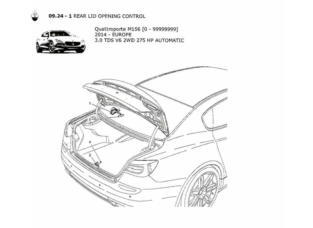 maserati qtp. v6 3.0 tds 275bhp 2014 rear lid opening control parts diagram