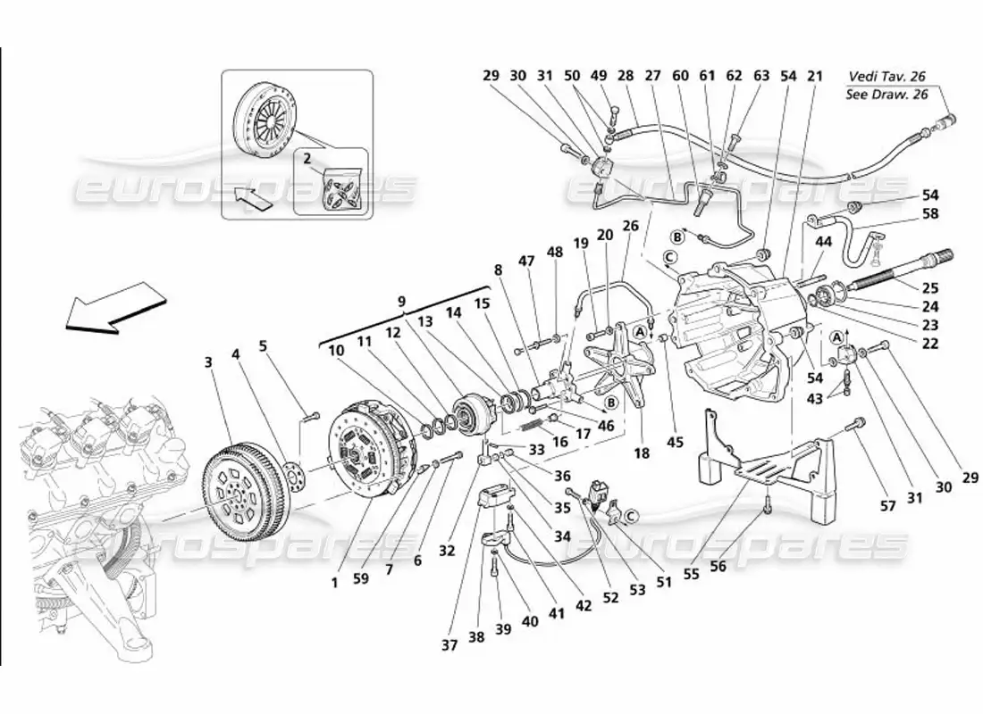 maserati 4200 coupe (2005) clutch and controls -valid for f1- parts diagram