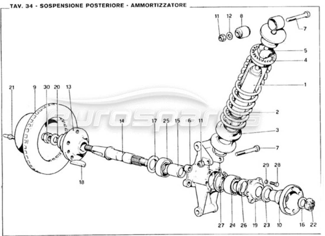 ferrari 246 gt series 1 rear suspension - shock absorber part diagram