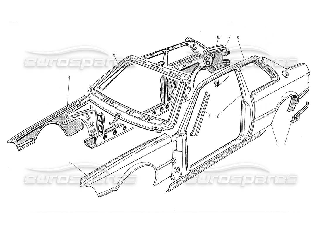 maserati 228 body shell: outer panels part diagram