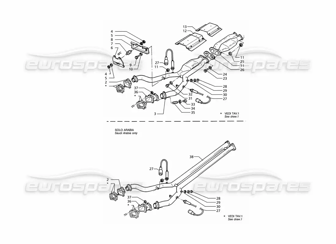 maserati ghibli 2.8 gt (variante) front exhaust system parts diagram