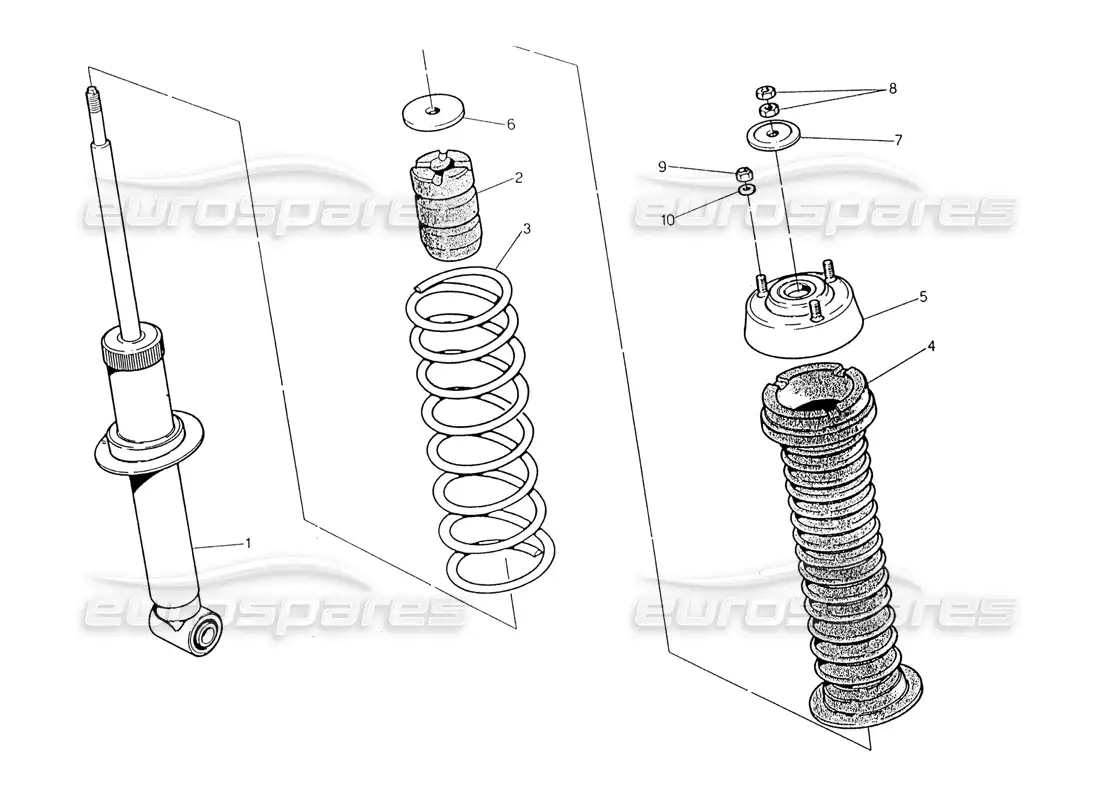 maserati 222 / 222e biturbo rear shock absorber parts diagram
