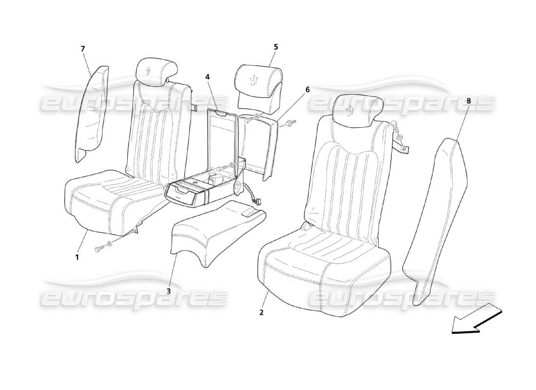 maserati qtp. (2003) 4.2 rear seats: linings parts diagram