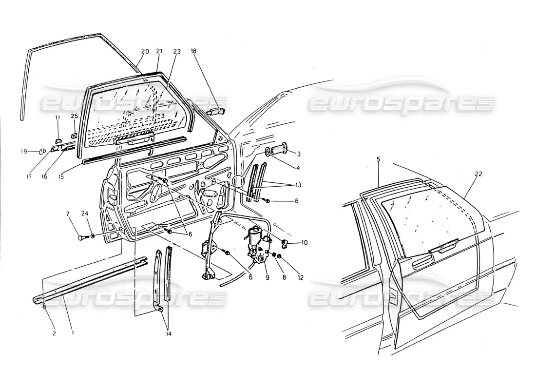 maserati 418 / 4.24v / 430 front doors, glasses and window lifts parts diagram