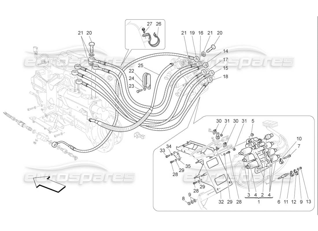 maserati qtp. (2007) 4.2 f1 gearbox activation hydraulics: power unit part diagram