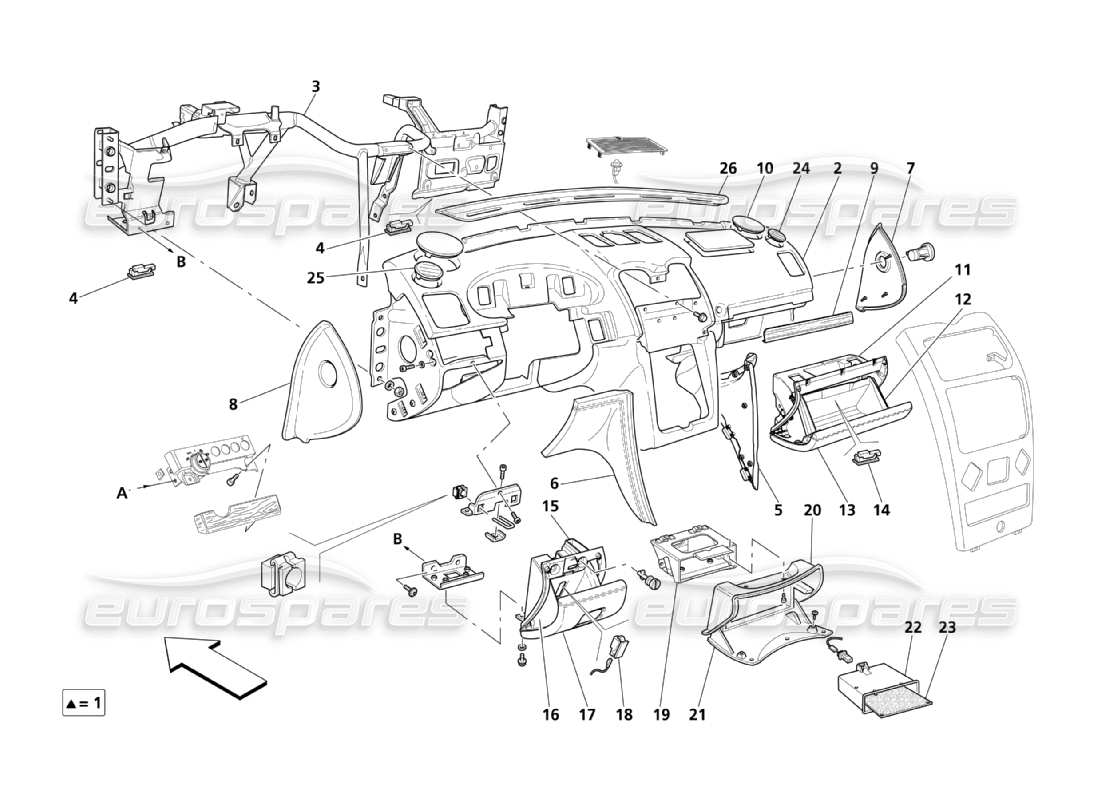 maserati qtp. (2003) 4.2 dashboard assembly parts diagram