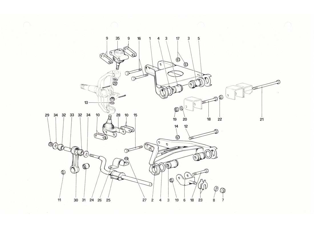 ferrari 208 gtb gts front suspension - wishbones parts diagram