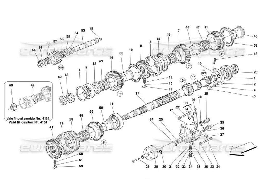 ferrari 550 barchetta main shaft gears and clutch oil pump parts diagram
