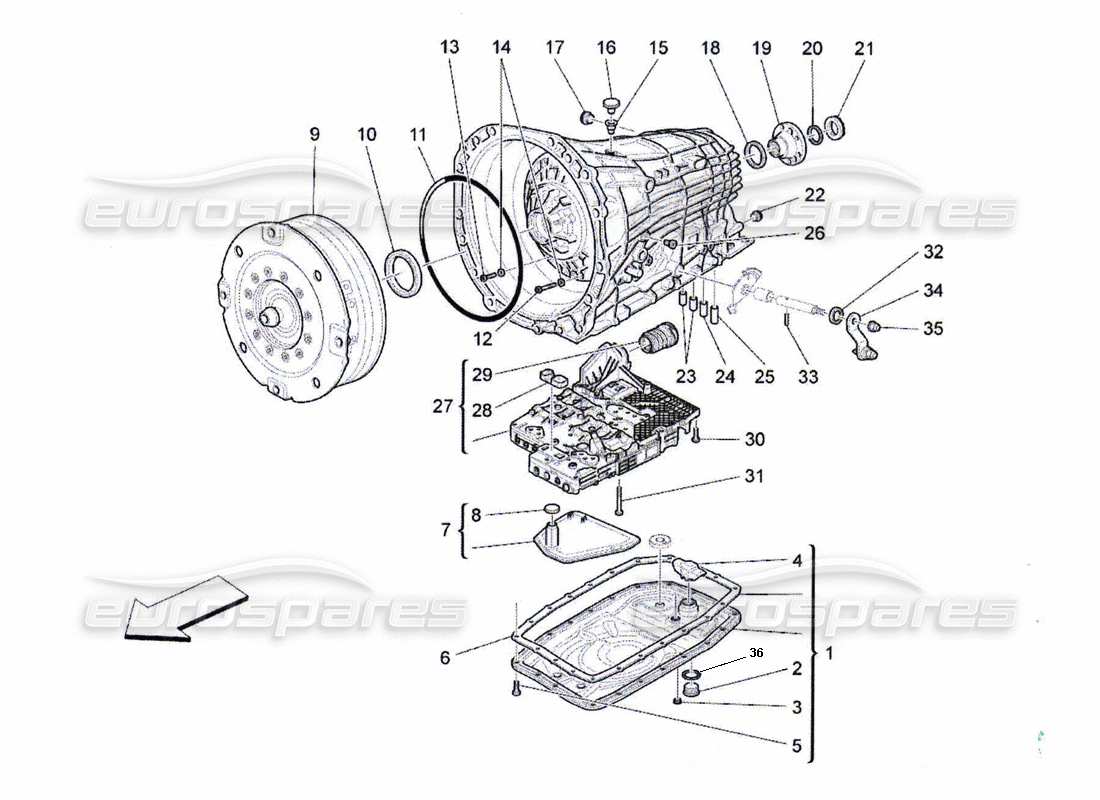 maserati qtp. (2009) 4.7 auto gearbox housings part diagram