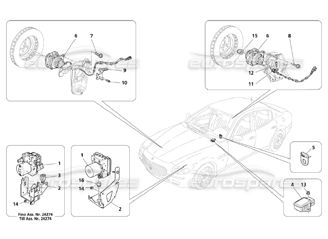 maserati qtp. (2006) 4.2 braking control systems parts diagram