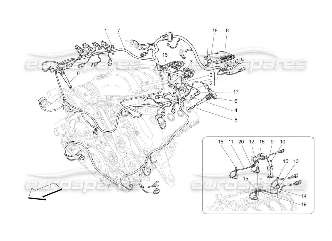 maserati qtp. (2008) 4.2 auto electronic control: injection and engine timing control parts diagram