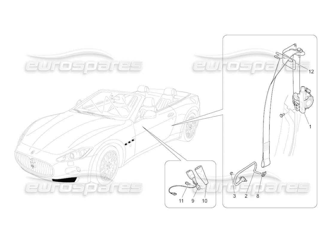 maserati grancabrio (2011) 4.7 front seatbelts parts diagram