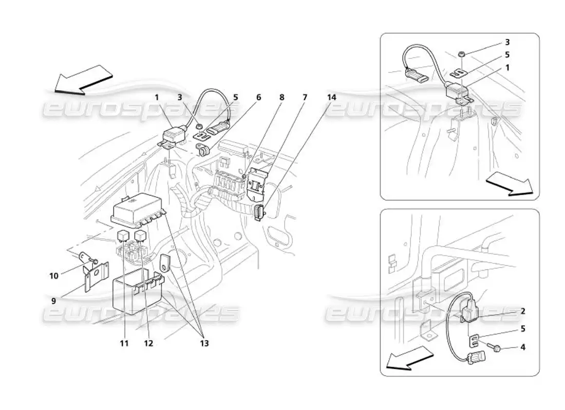 maserati 4200 spyder (2005) engine bonnet sensor and control stations parts diagram