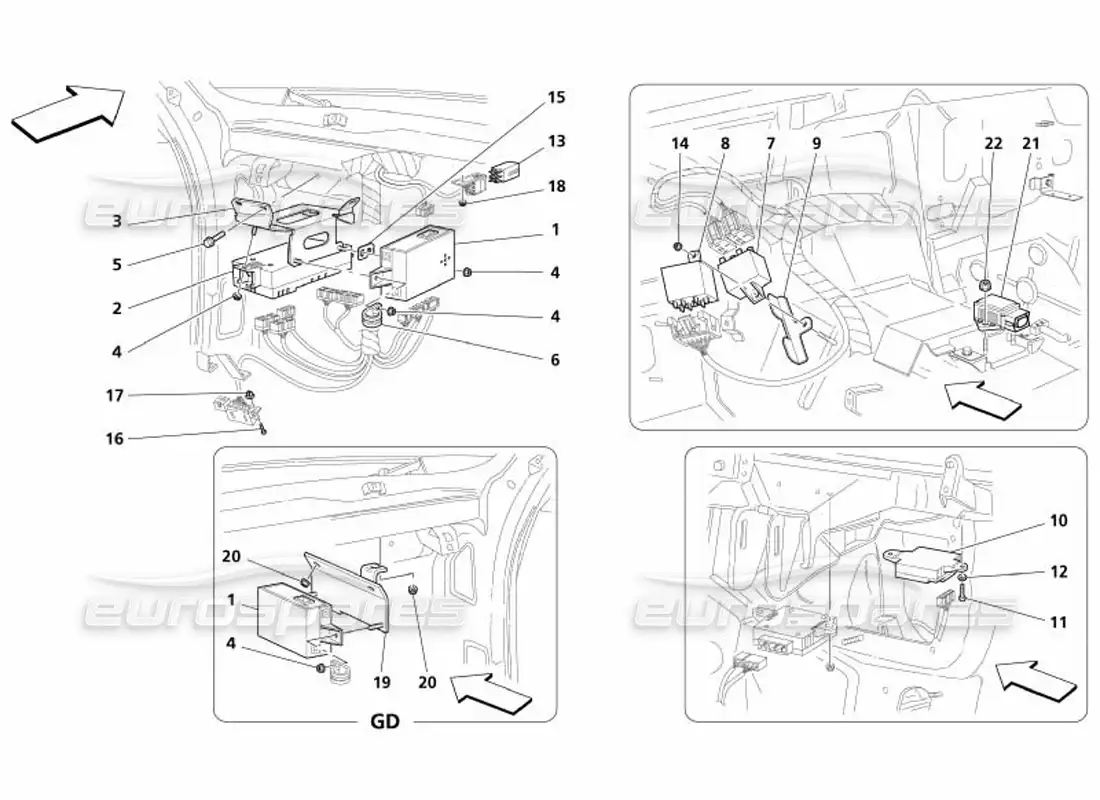 maserati 4200 spyder (2005) front passengers compartment control station parts diagram