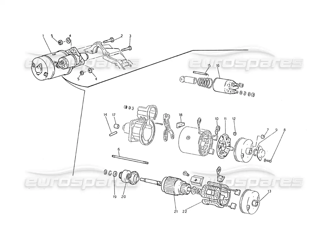 maserati biturbo 2.5 (1984) marelli starter motor parts diagram
