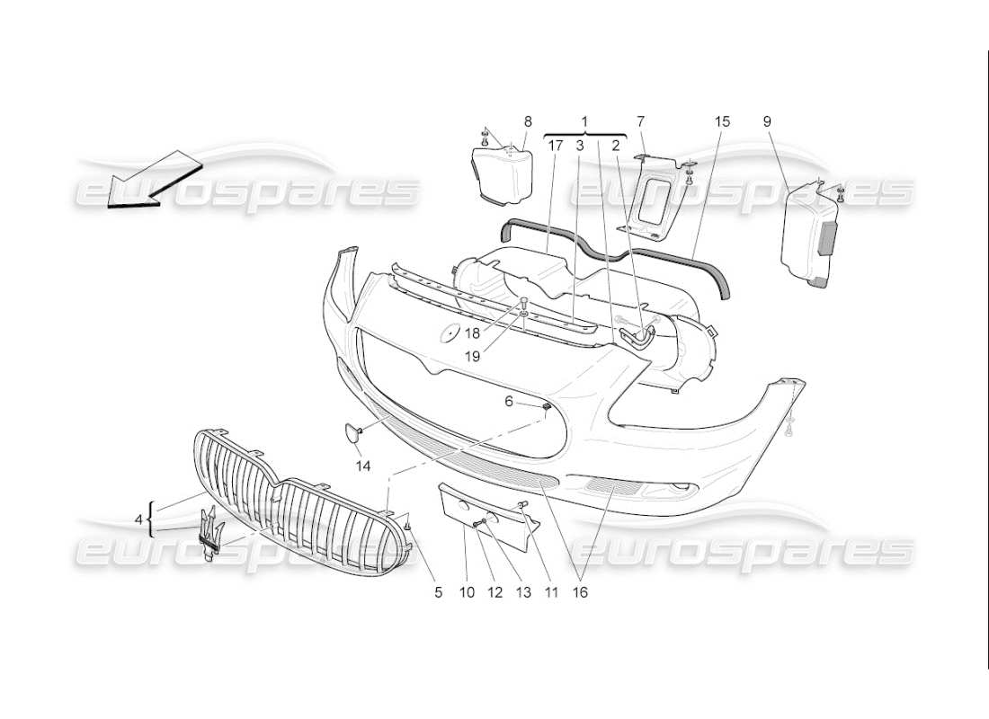 maserati qtp. (2009) 4.2 auto front bumper part diagram