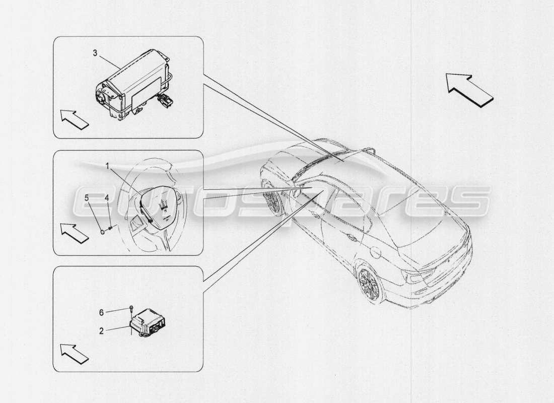 maserati qtp. v8 3.8 530bhp auto 2015 front airbag system parts diagram