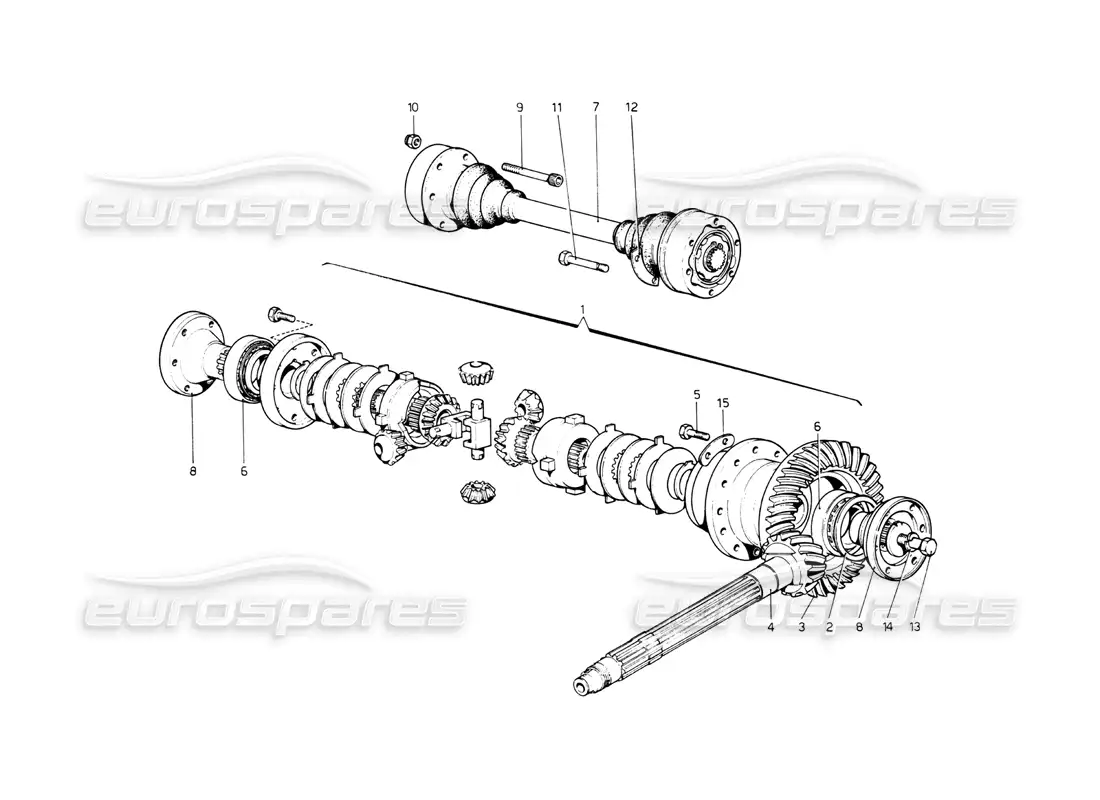 ferrari 512 bb differential & axle shafts parts diagram