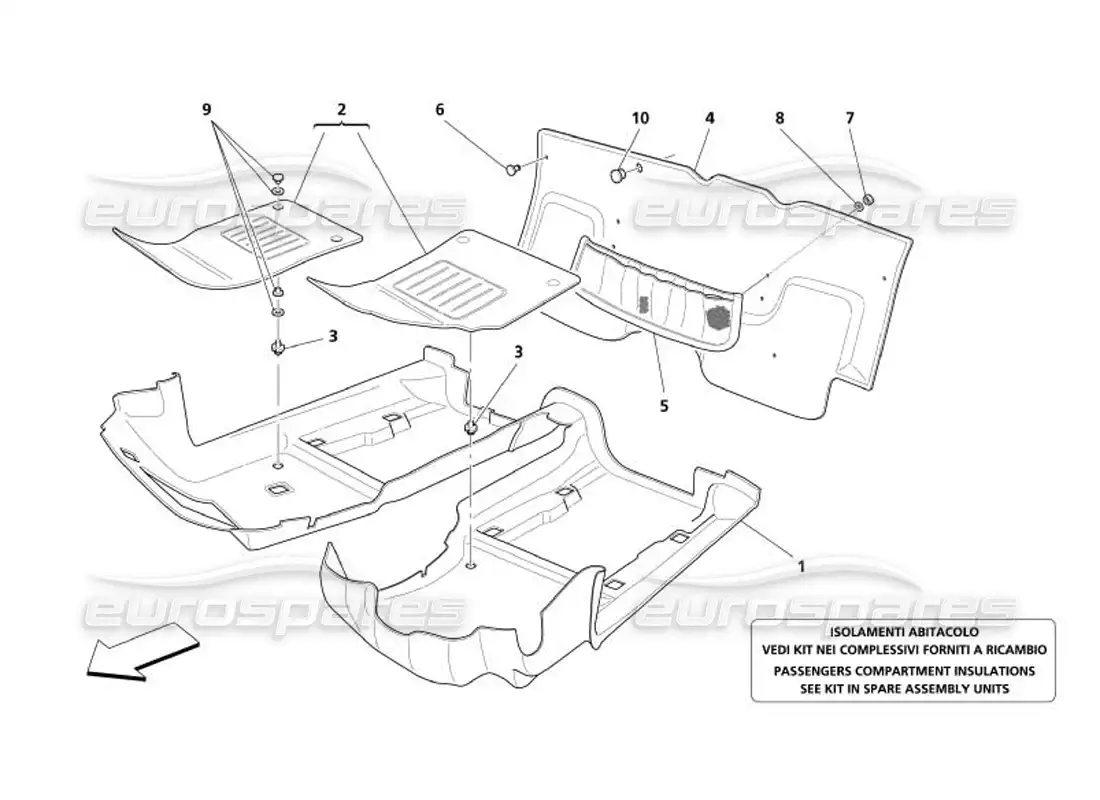 maserati 4200 spyder (2005) passengers compartment carpets parts diagram
