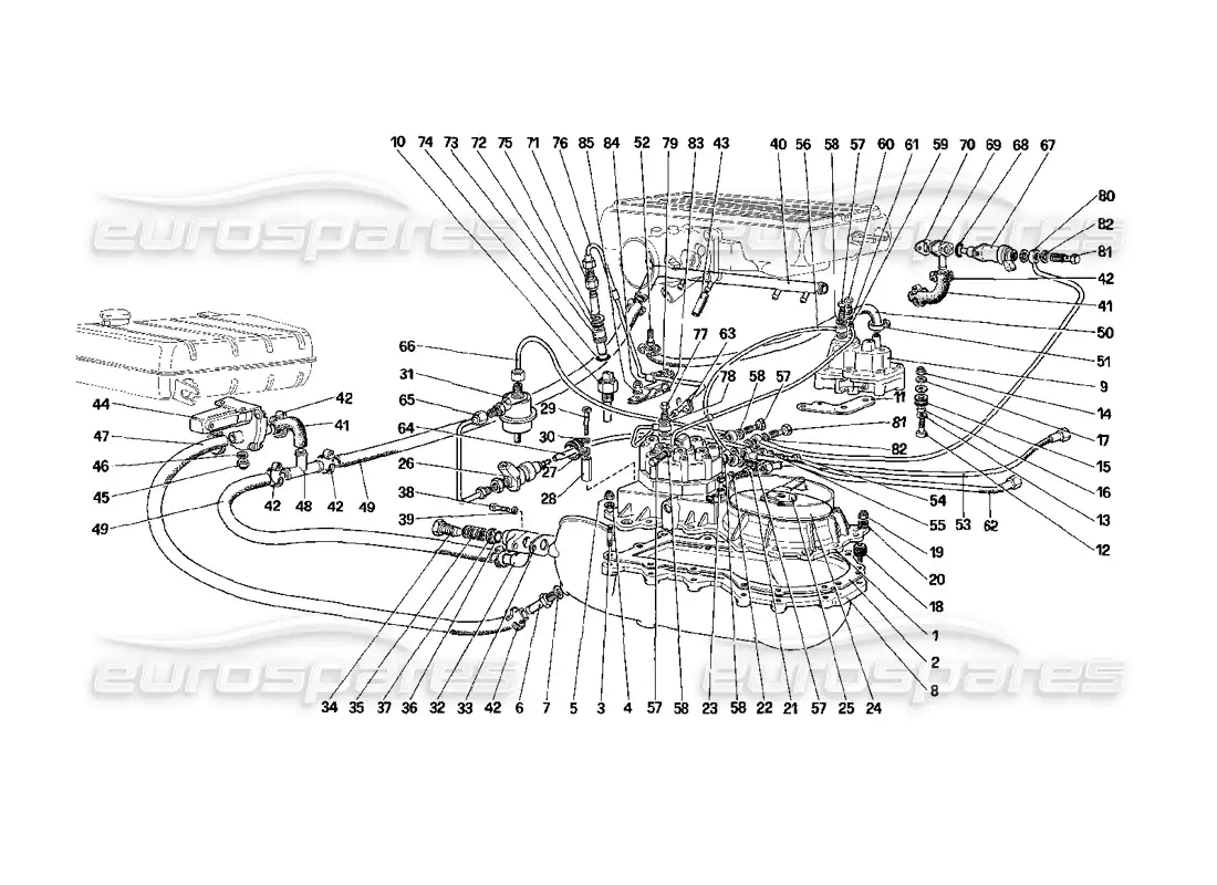 ferrari mondial 3.2 qv (1987) fuel distributors lines (for us version) parts diagram