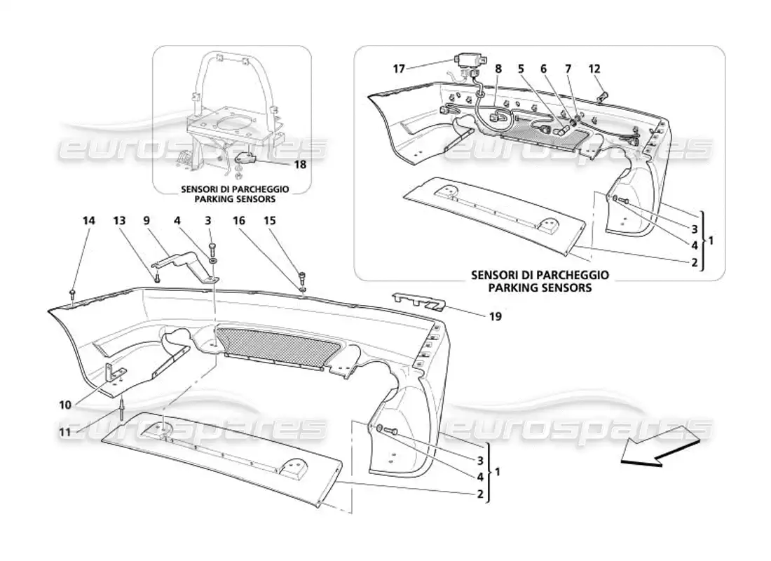 maserati 4200 spyder (2005) rear bumper parts diagram