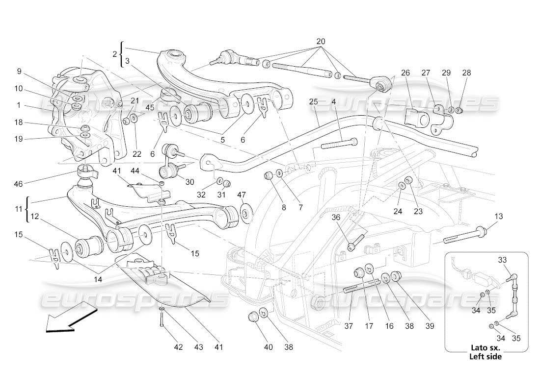 maserati qtp. (2010) 4.2 auto rear suspension part diagram