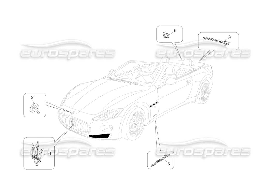 maserati grancabrio (2011) 4.7 trims, brands and symbols parts diagram