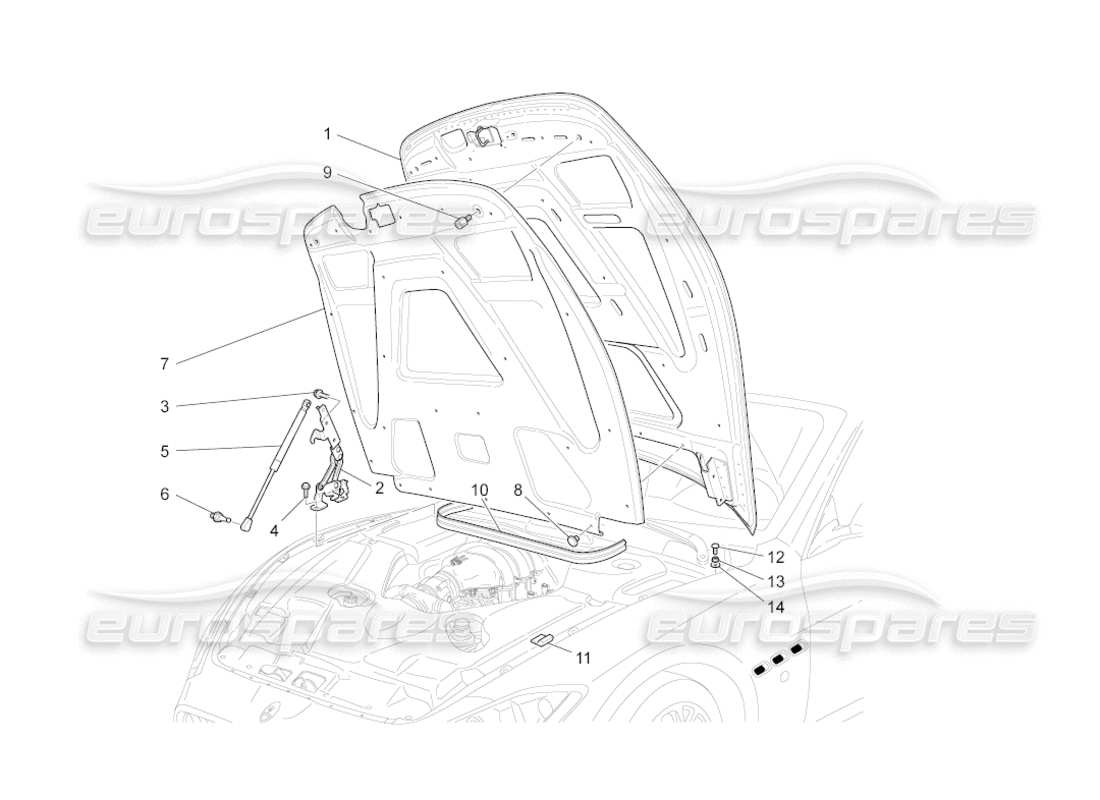 maserati grancabrio (2011) 4.7 front lid part diagram