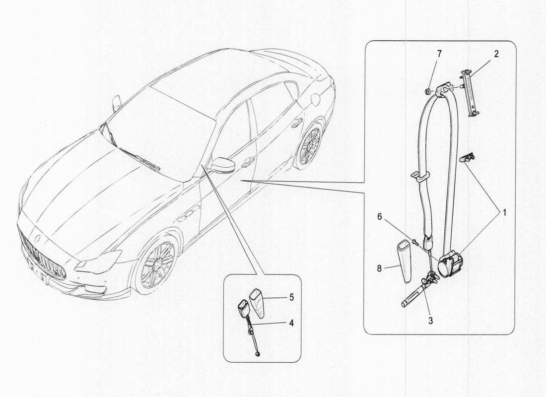 maserati qtp. v6 3.0 tds 275bhp 2017 front seatbelts part diagram