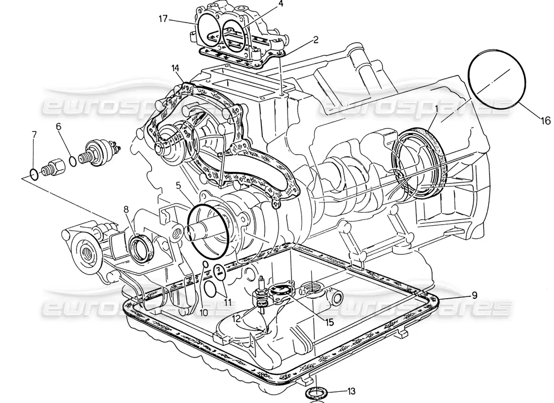 maserati 222 / 222e biturbo gasket and oil seals for block overhaul parts diagram