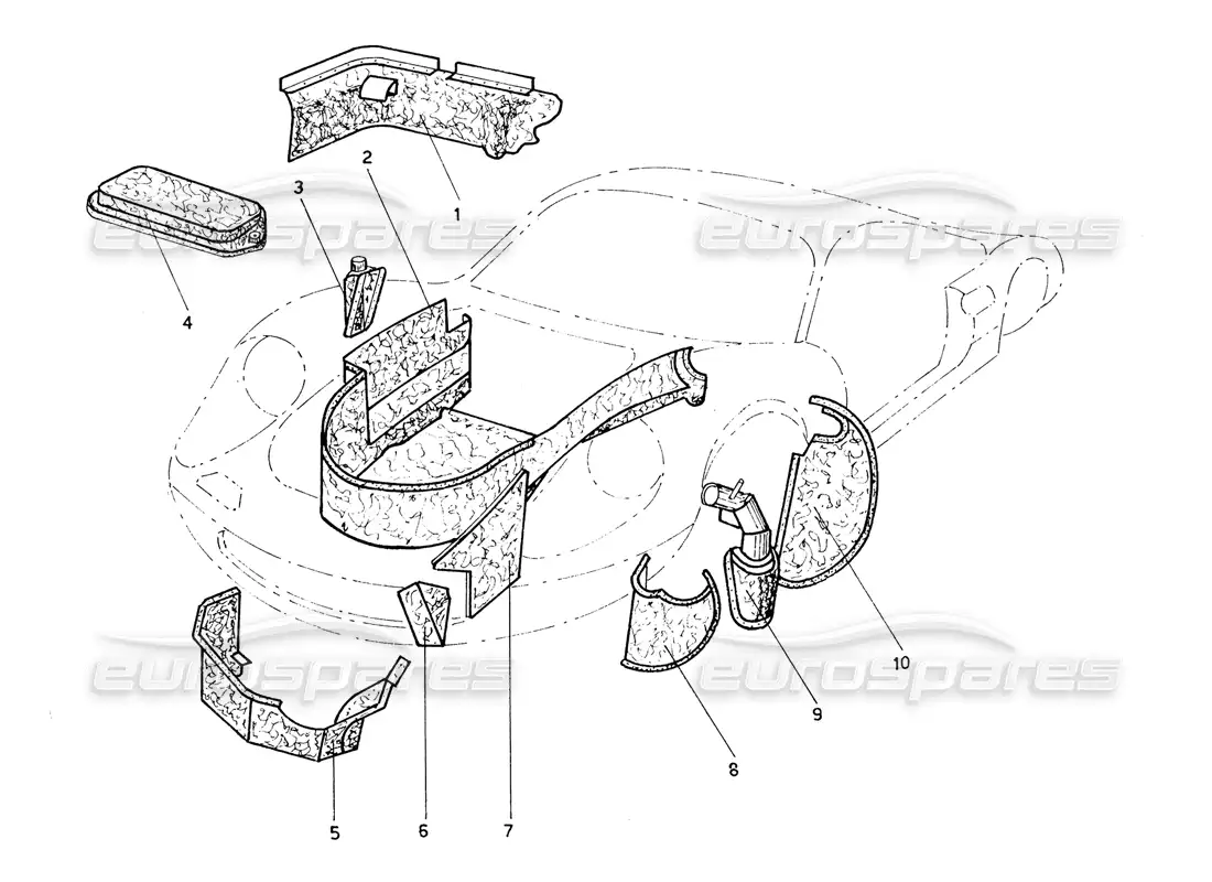 ferrari 206 gt dino (coachwork) front inner panels & sheilds parts diagram