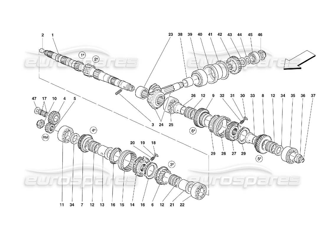 ferrari 355 (5.2 motronic) main shaft gears part diagram