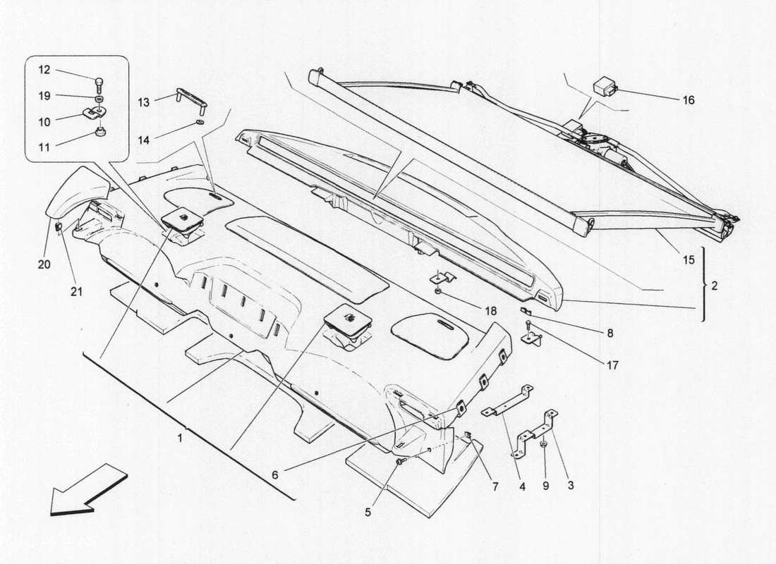 maserati qtp. v6 3.0 bt 410bhp 2wd 2017 rear parcel shelf parts diagram