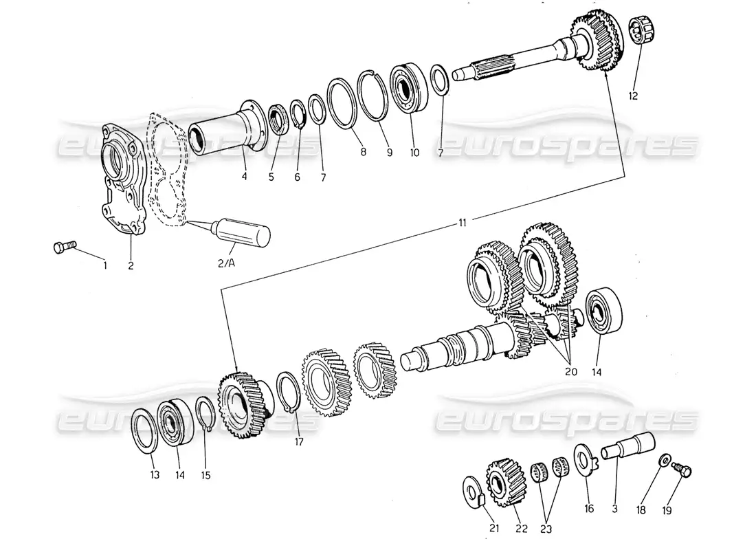 maserati 2.24v transmission - layshaft and directs-drive parts diagram