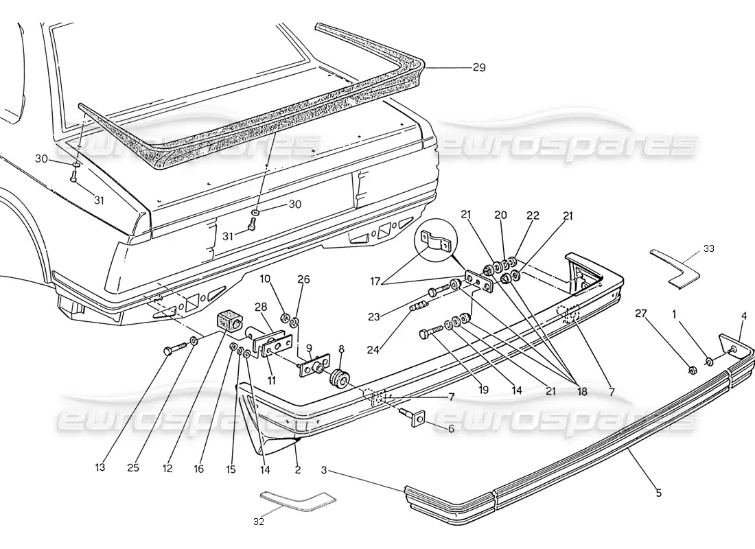maserati 222 / 222e biturbo rear bumper parts diagram