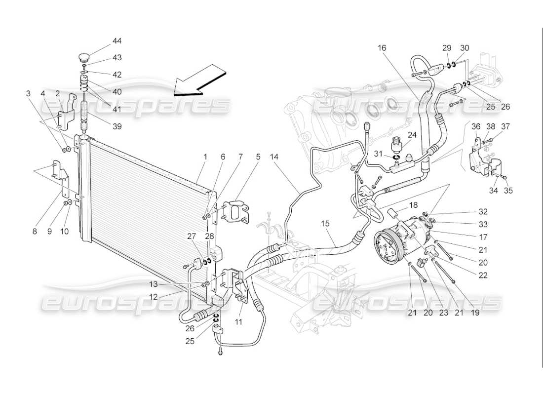 maserati qtp. (2009) 4.7 auto a c unit: engine compartment devices part diagram