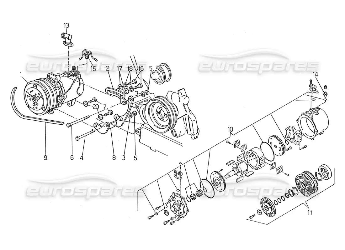 maserati 2.24v air compressor and brackets parts diagram