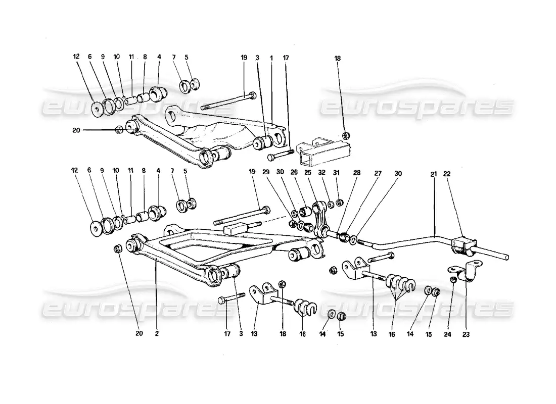 ferrari 308 quattrovalvole (1985) rear suspension - wishbones parts diagram
