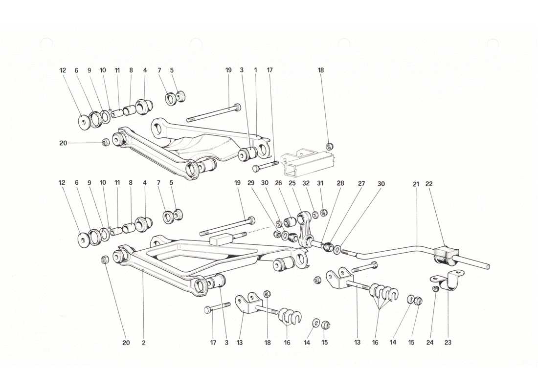 ferrari 208 gtb gts rear suspension - wishbones part diagram